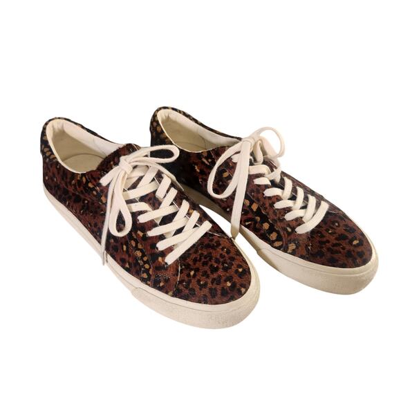 MADEWELL Sidewalk Sneakers in Painted Leopard Colorblock Calf Hair, Size 8 - Picture 1 of 13